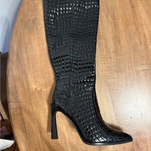 Vince Camuto Black Croc Heeled Calf High Boots